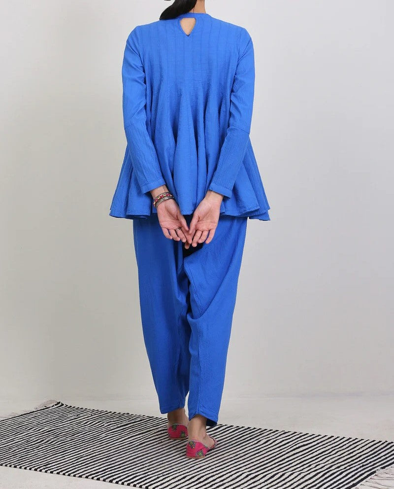 Blue short kali top with shalwar pants