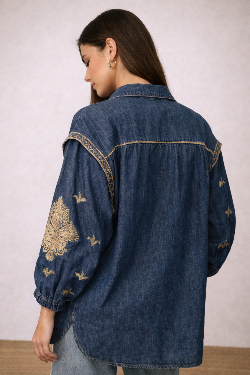 Bohemian Threadwork Denim Shirt