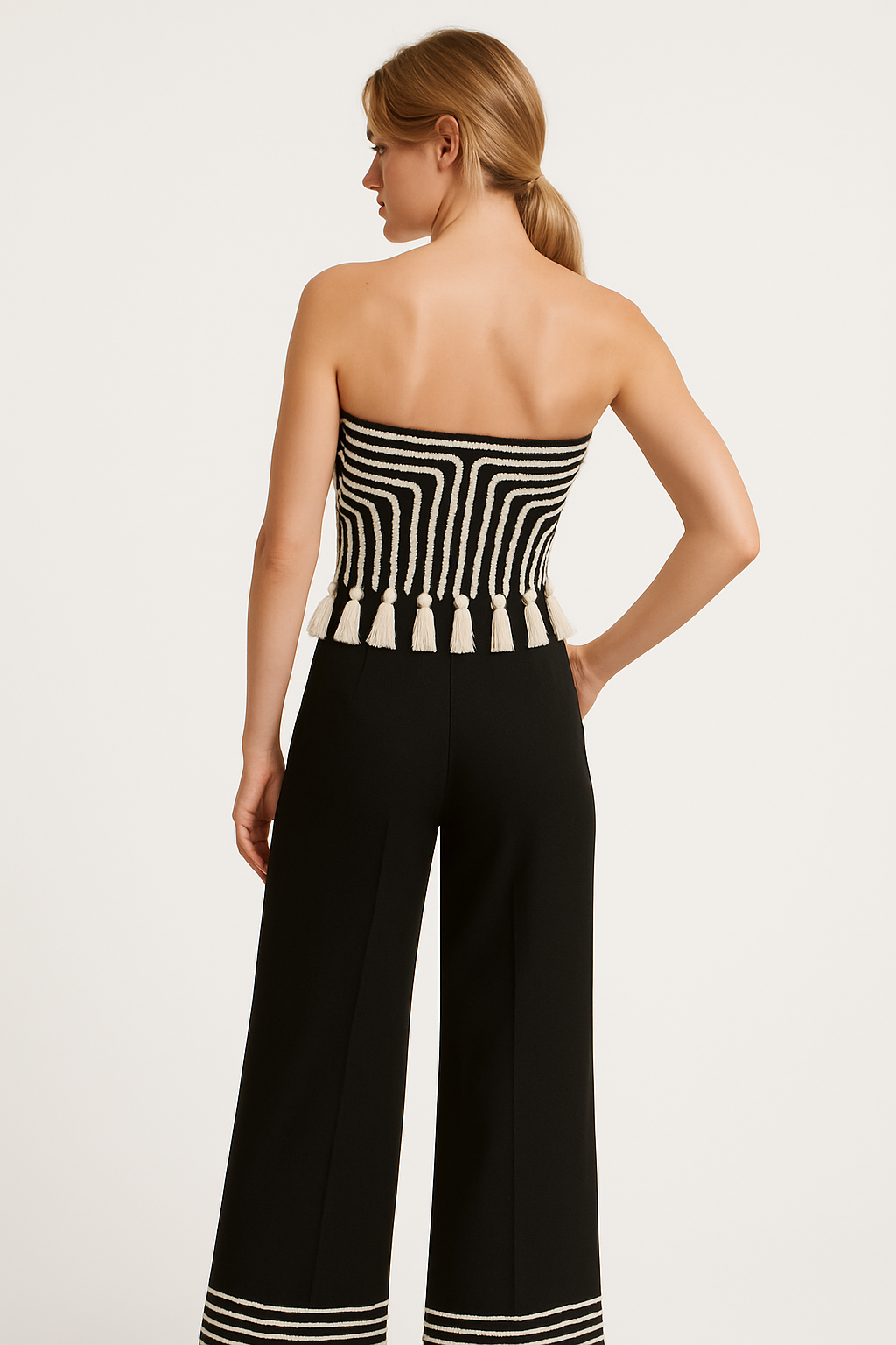 Monochrome Maze Tassel Top Pants Set