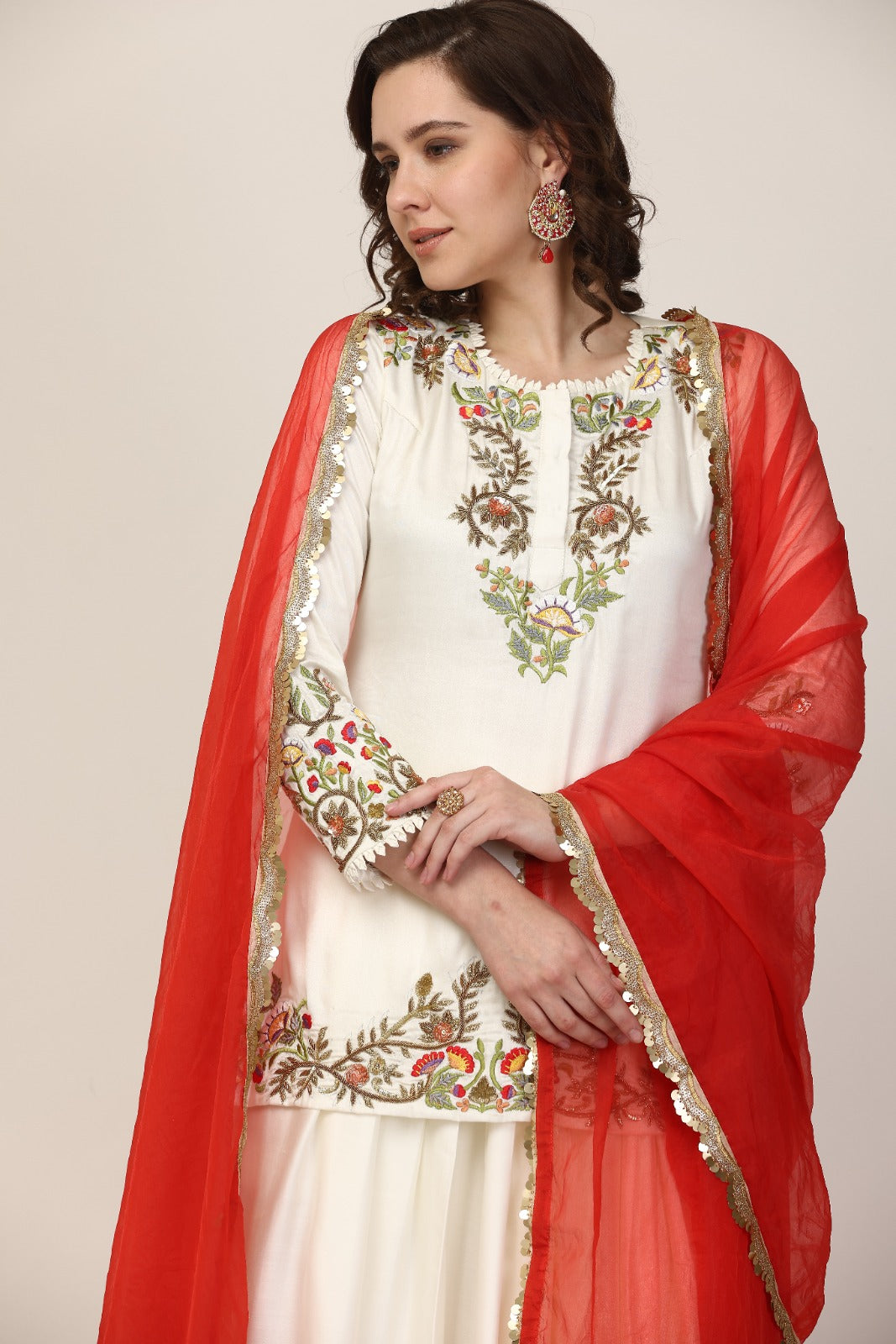 Off White embroidered Kurta Dhoti Set