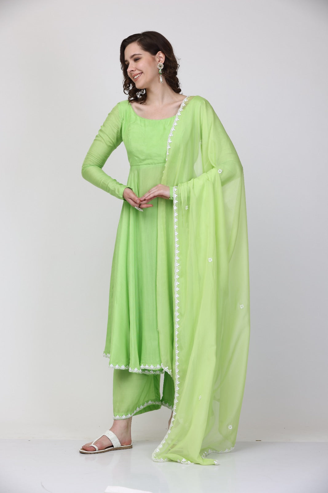 Green Muslin Anarkali suit set