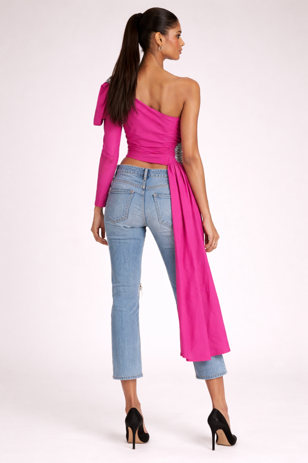 fuchsia one-shoulder top