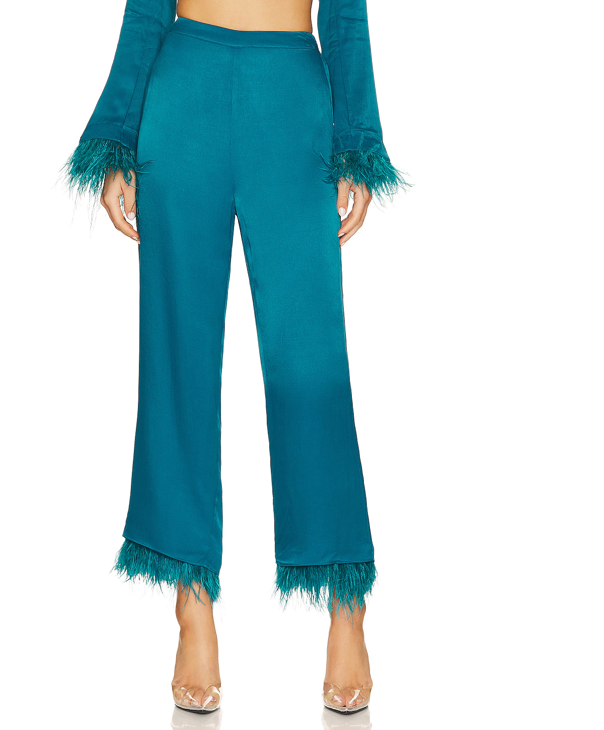 Teal Blue Fur Lounge Wear Co-Ord Set