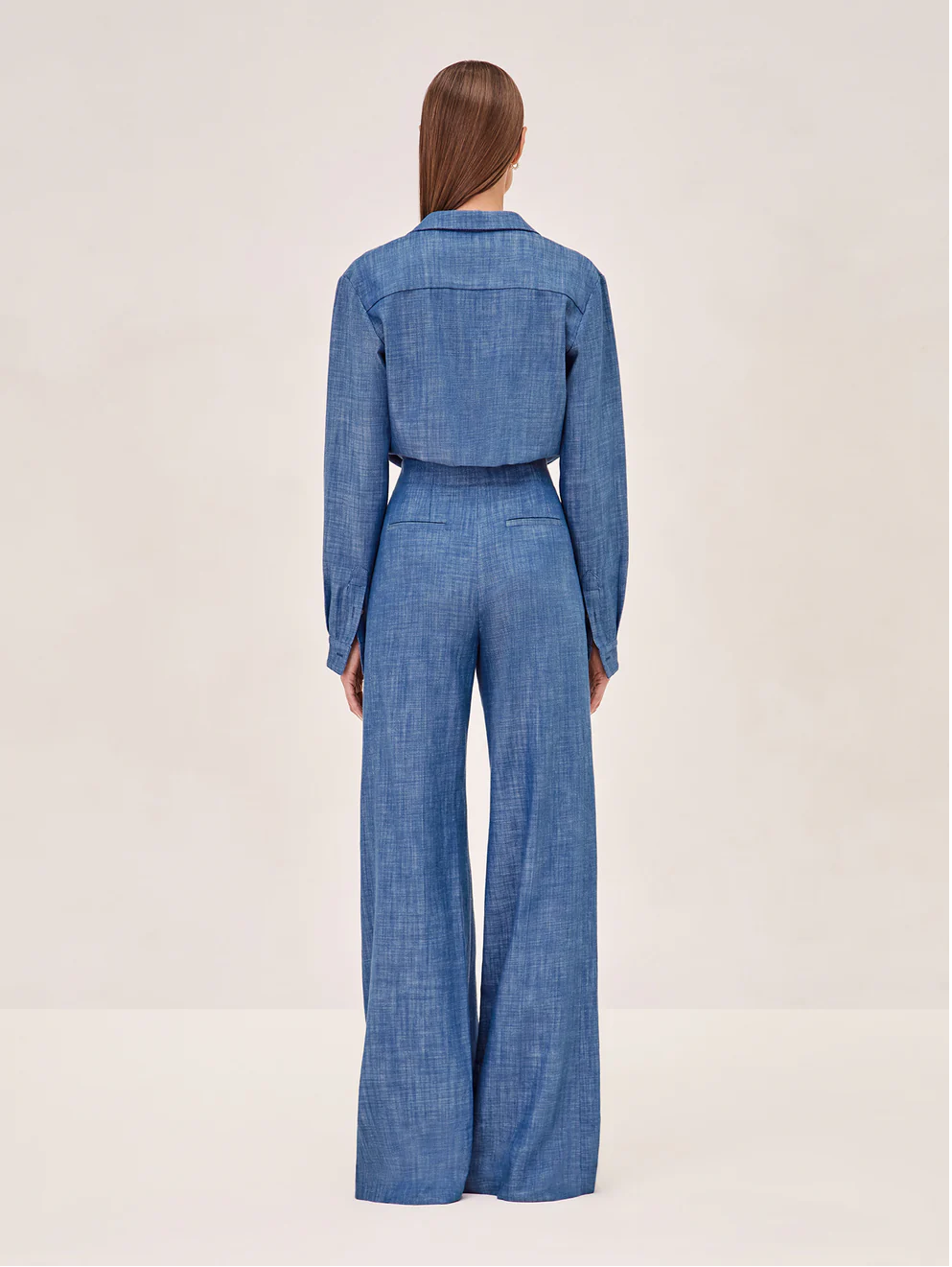 Button-Up Shirt with Wide-Leg Pants & Bralette
