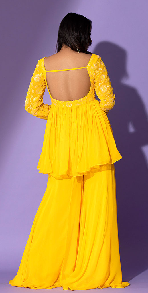 Yellow Backless Sharara Suit