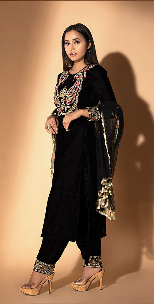 Black Velvet Suit Set