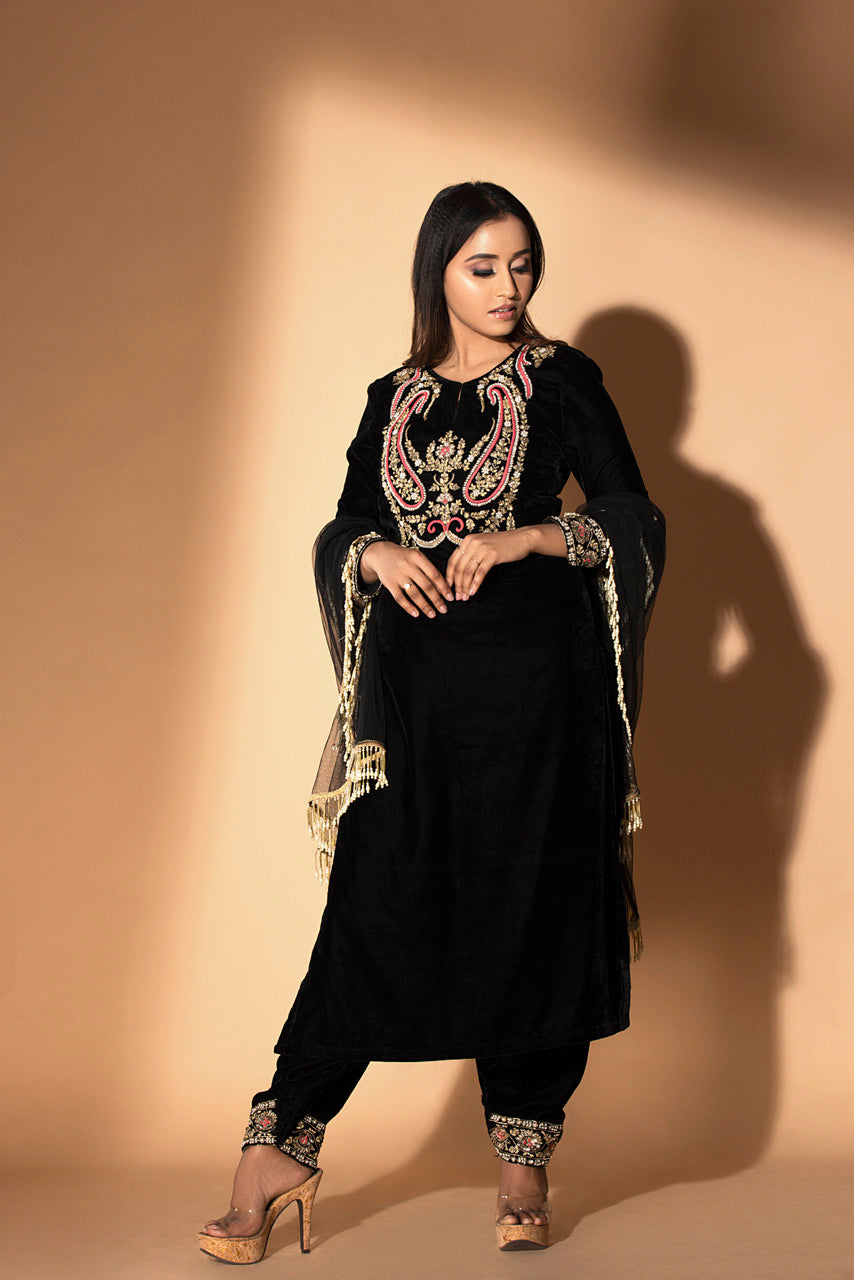 Black Velvet Suit Set