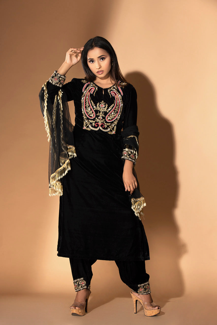 Black Velvet Suit Set