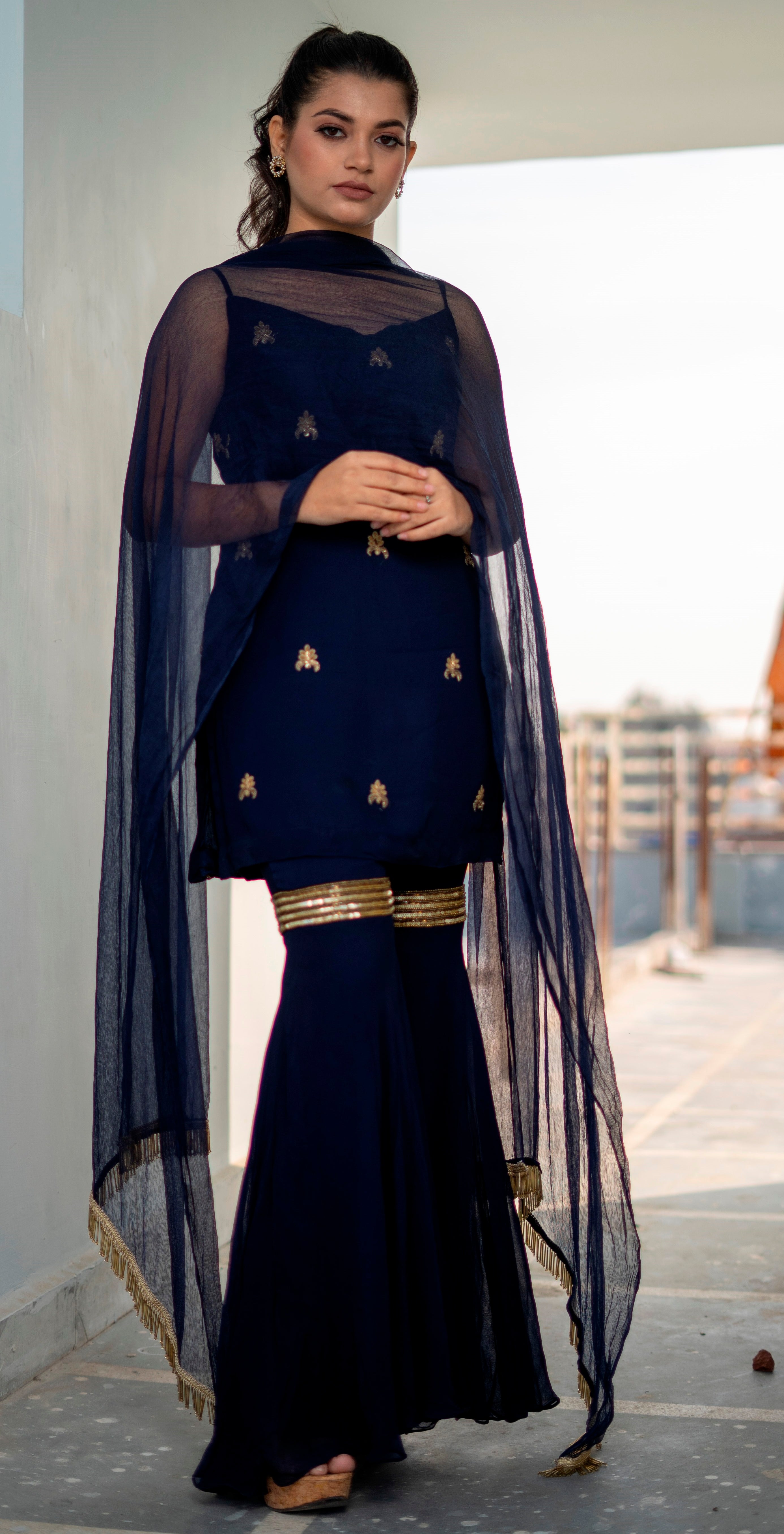 Blue Georgette Sharara Suit