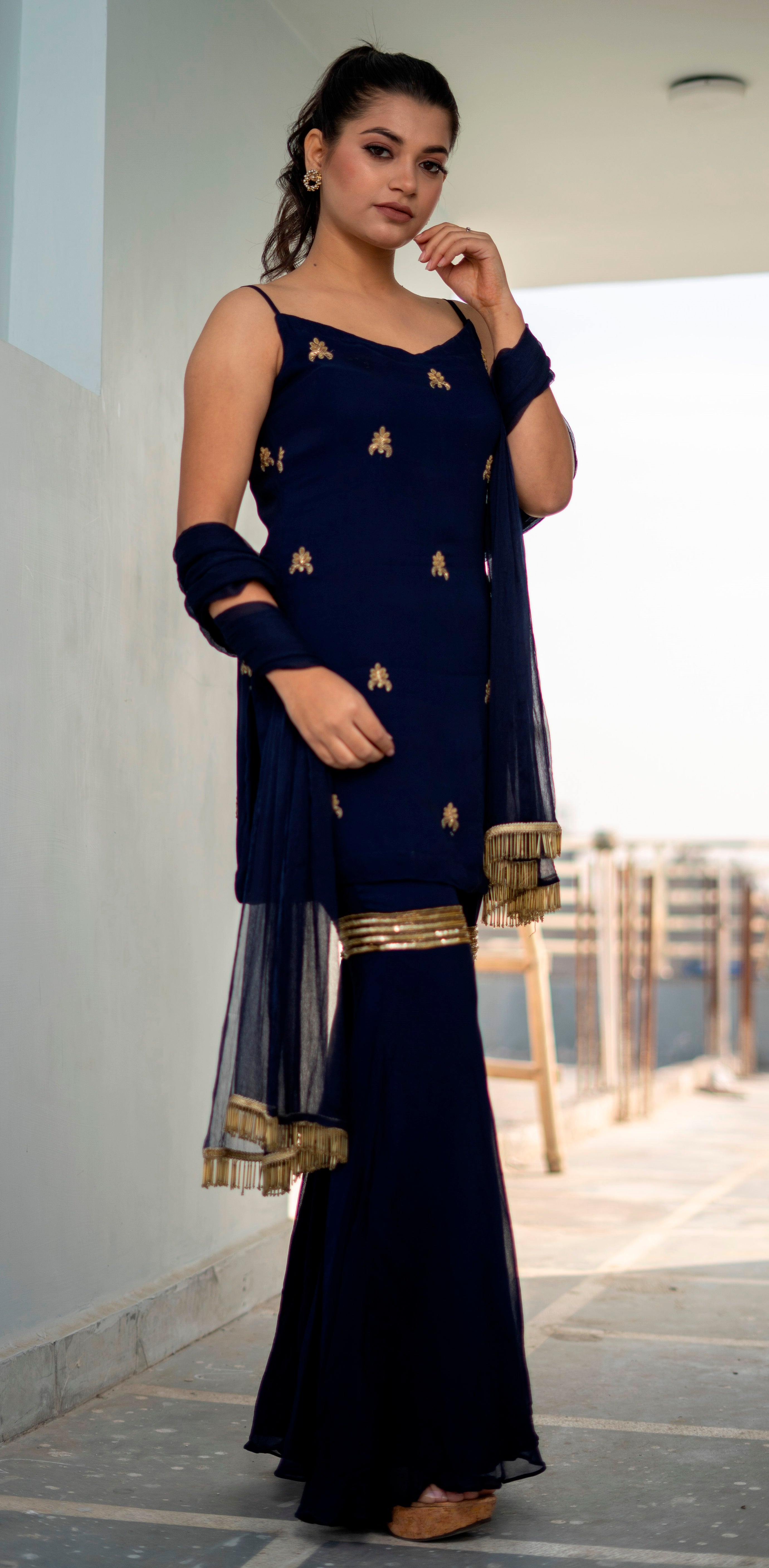 Blue Georgette Sharara Suit