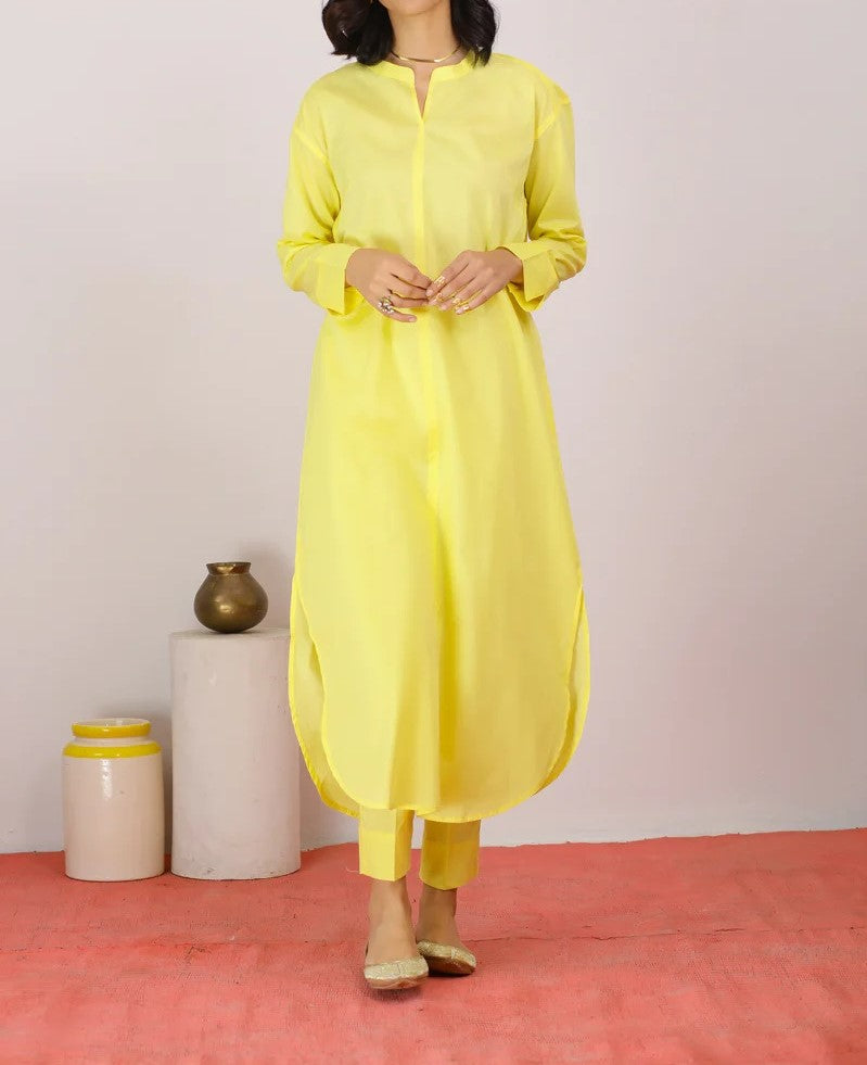 Solid Color Yellow Kurta and Pant Set