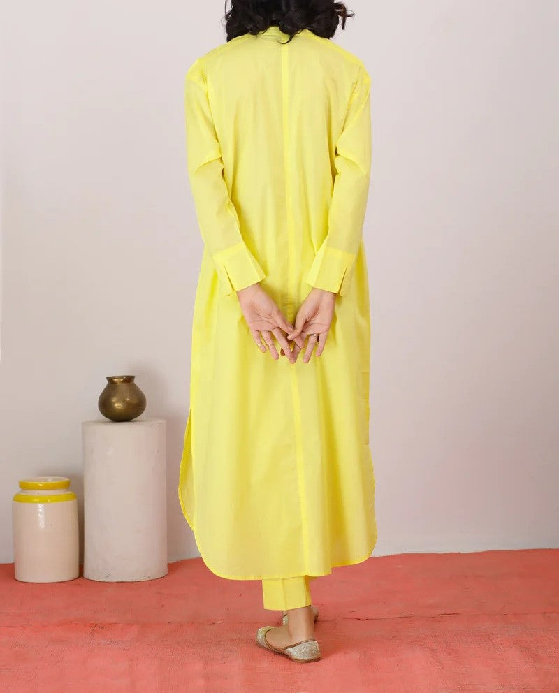 Solid Color Yellow Kurta and Pant Set