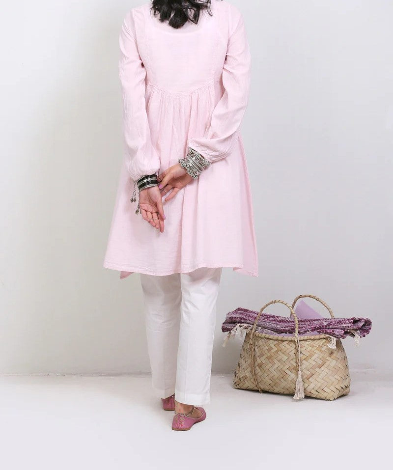 Light Grey A-Line Fancy Cotton Kurti