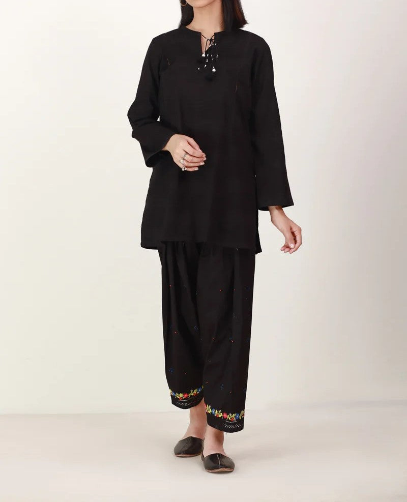 Black Embroidered Pajama & Kurta Set
