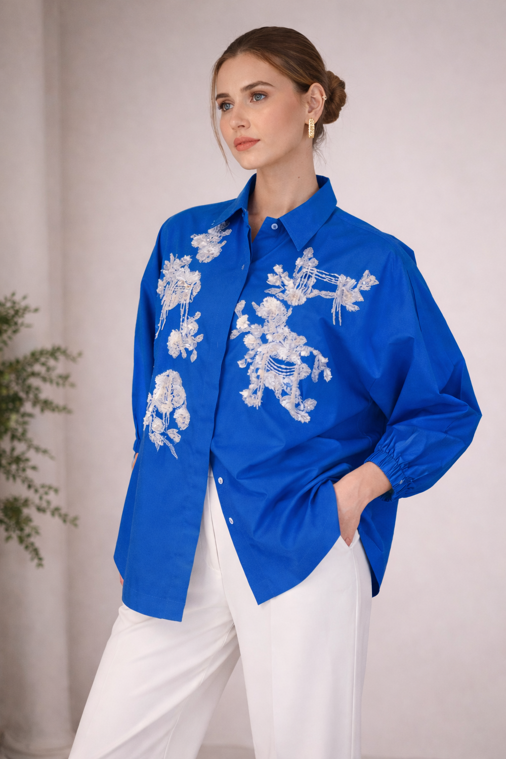 Azure Bloom Embroidered Shirt