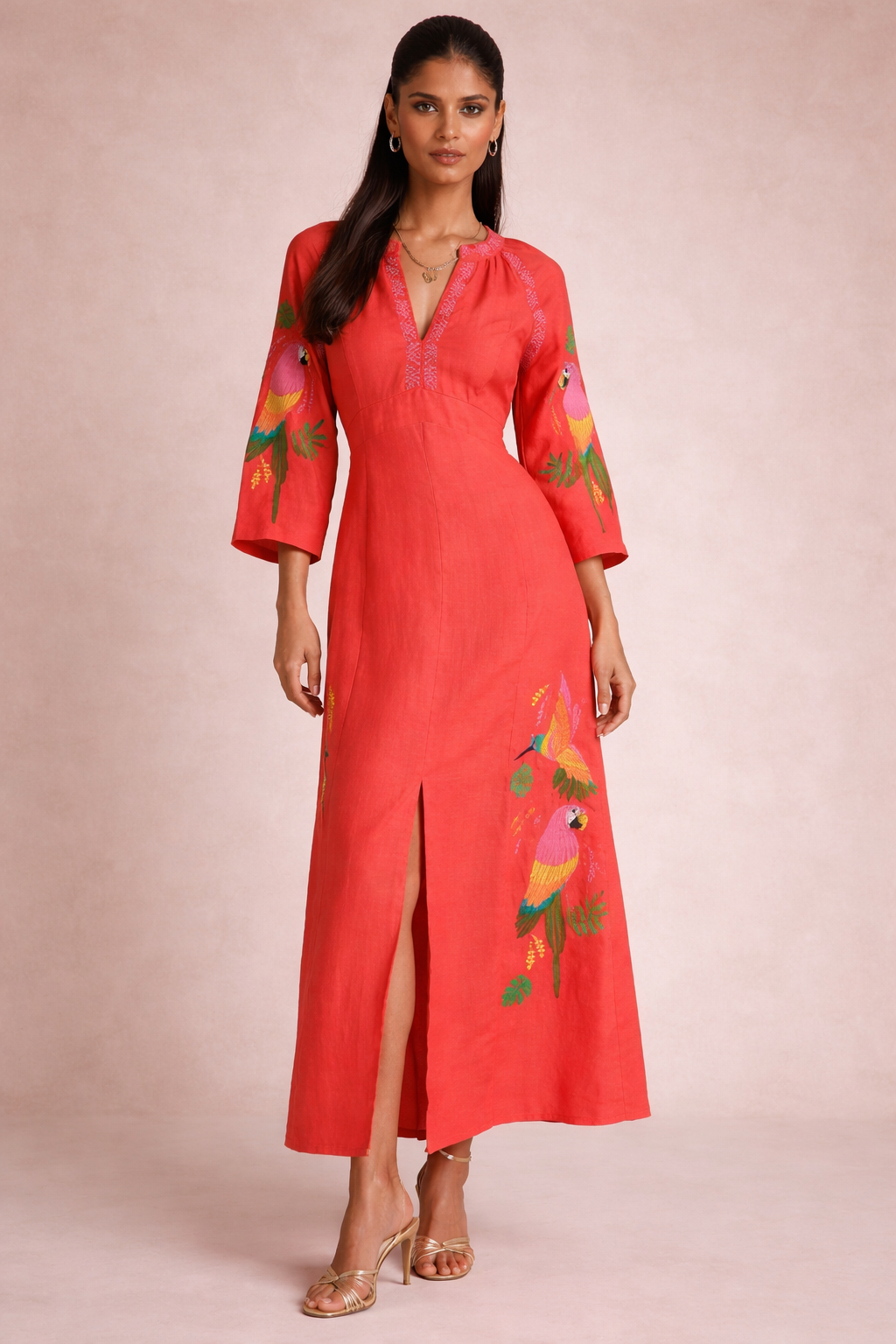 Tropical Ember Embroidered Maxi Dress