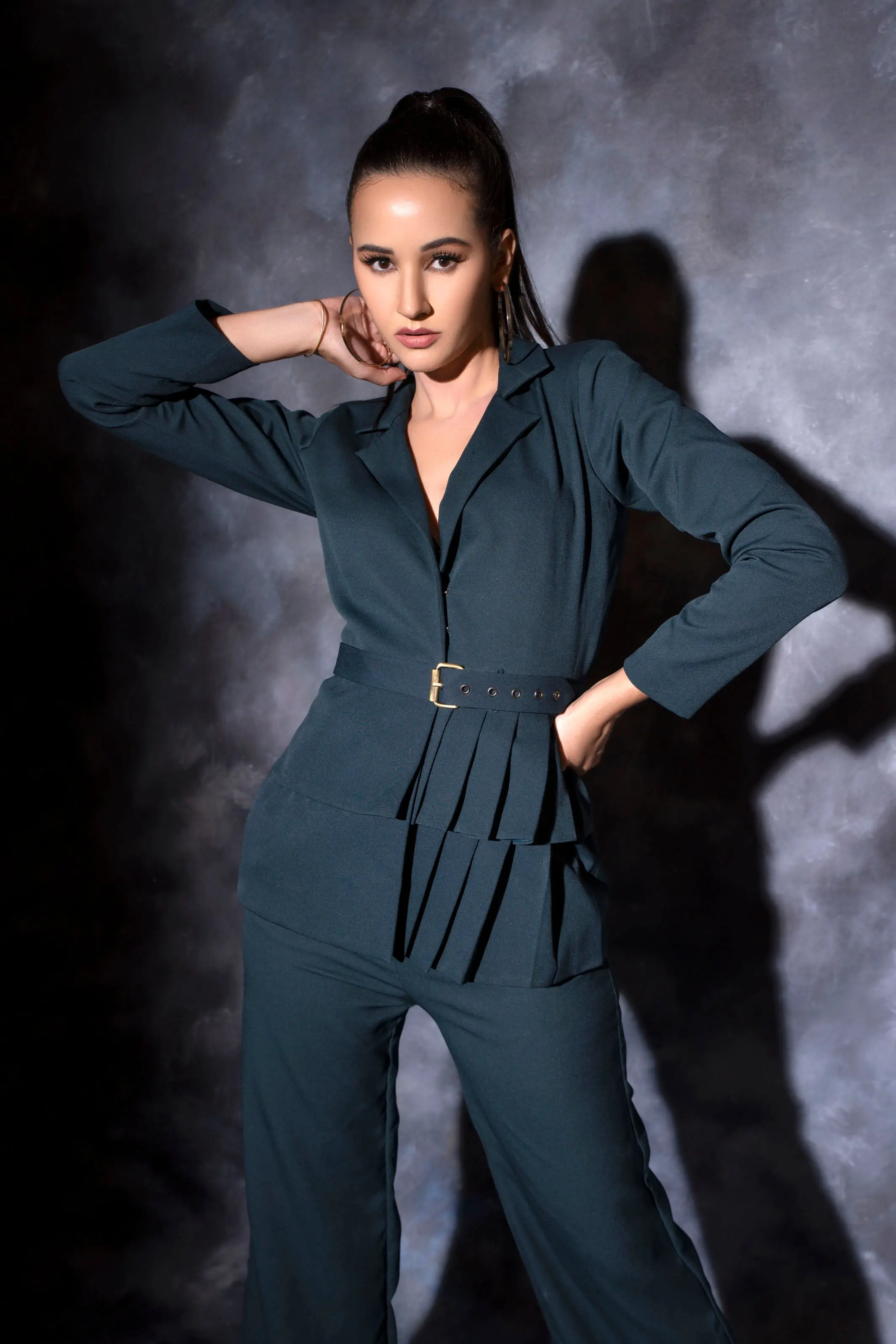Belted Pleat-Detail Co-ord Set