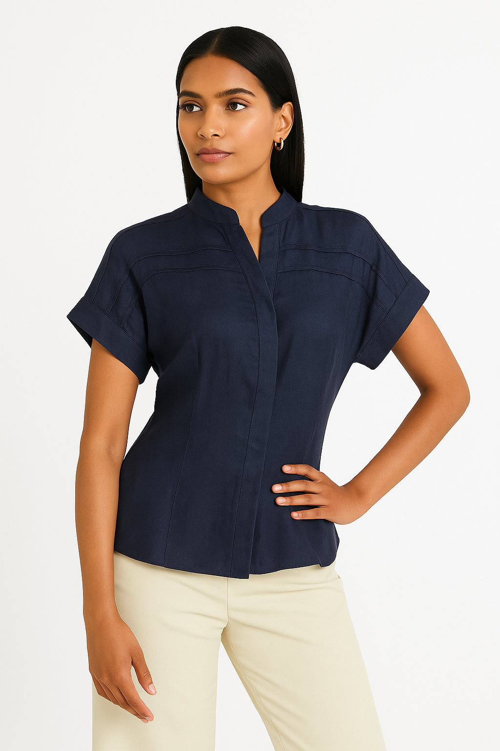 Navy Textured Blouse