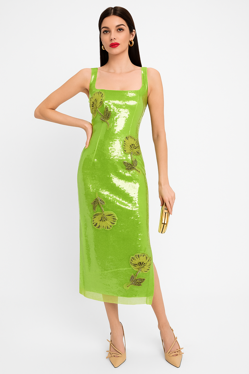 Lime-Green Sparkle and Gold Dress