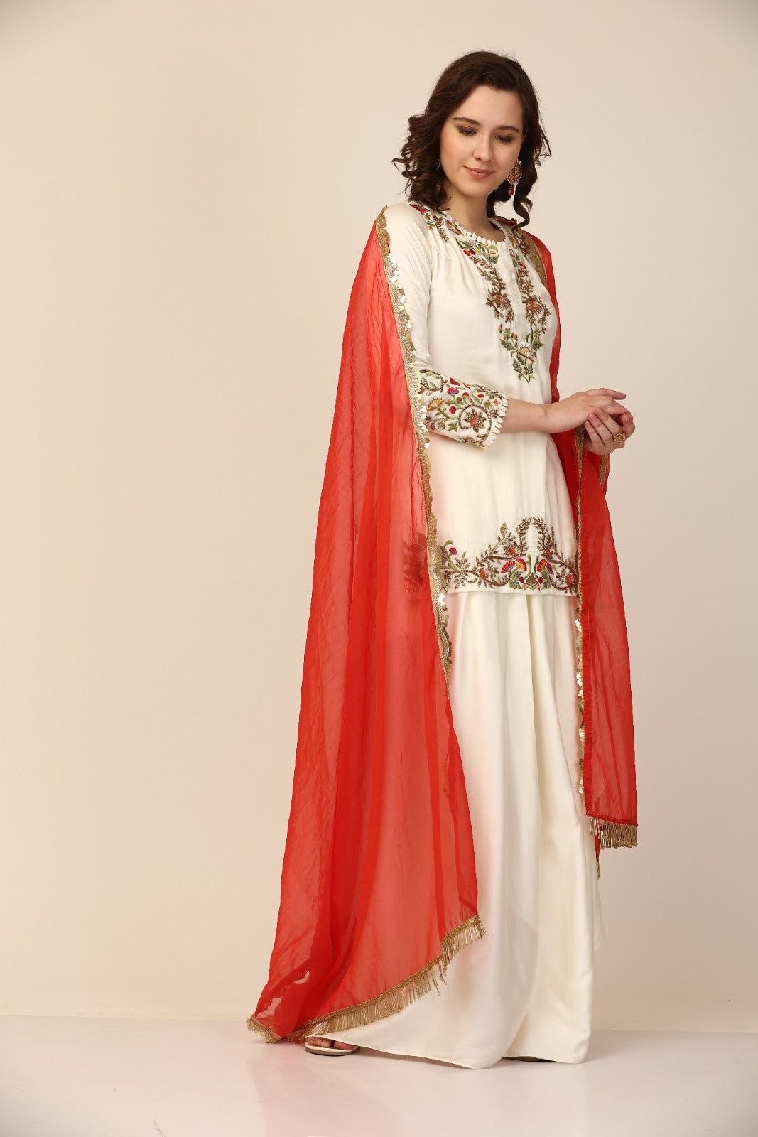 Off White embroidered Kurta Dhoti Set