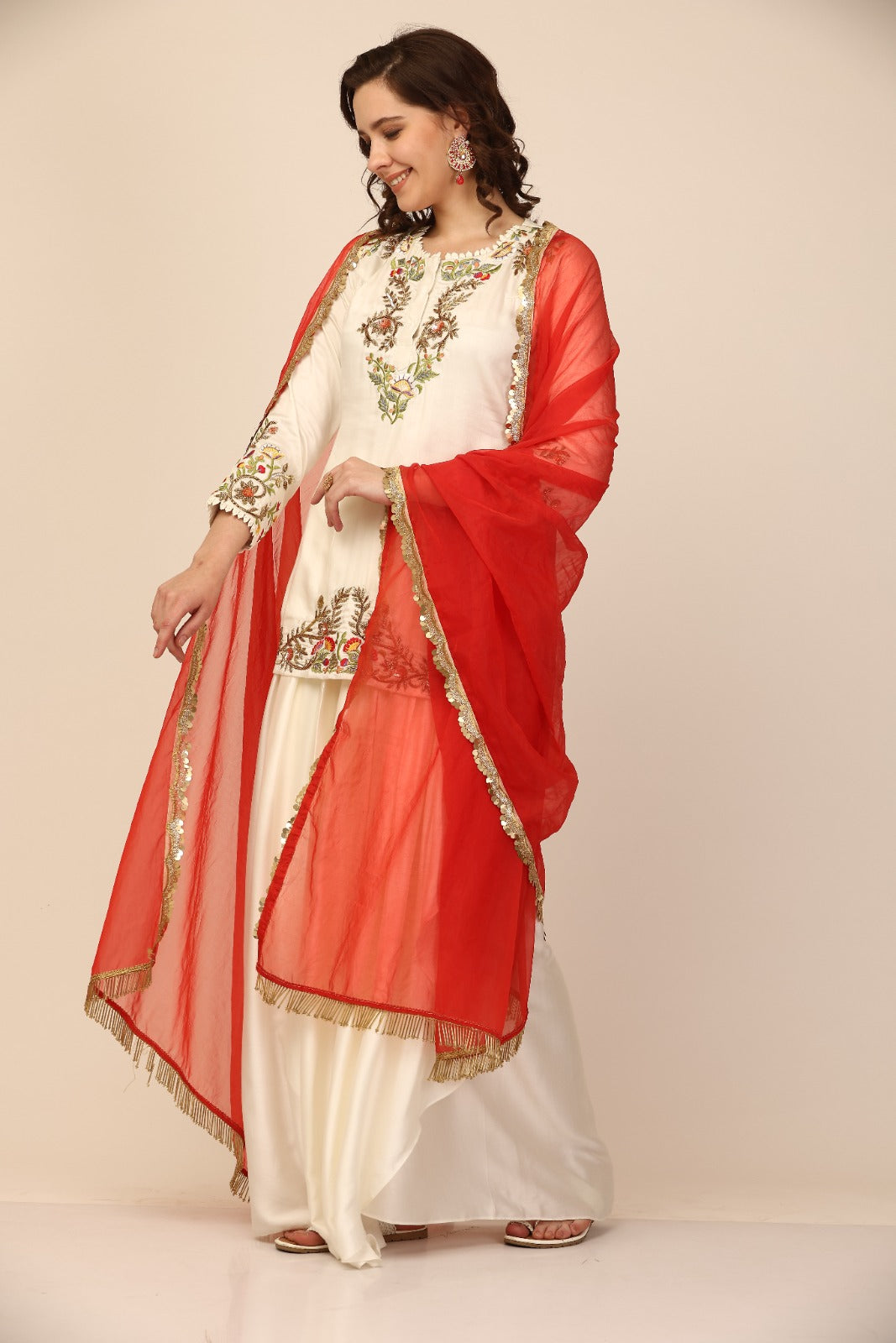 Off White embroidered Kurta Dhoti Set