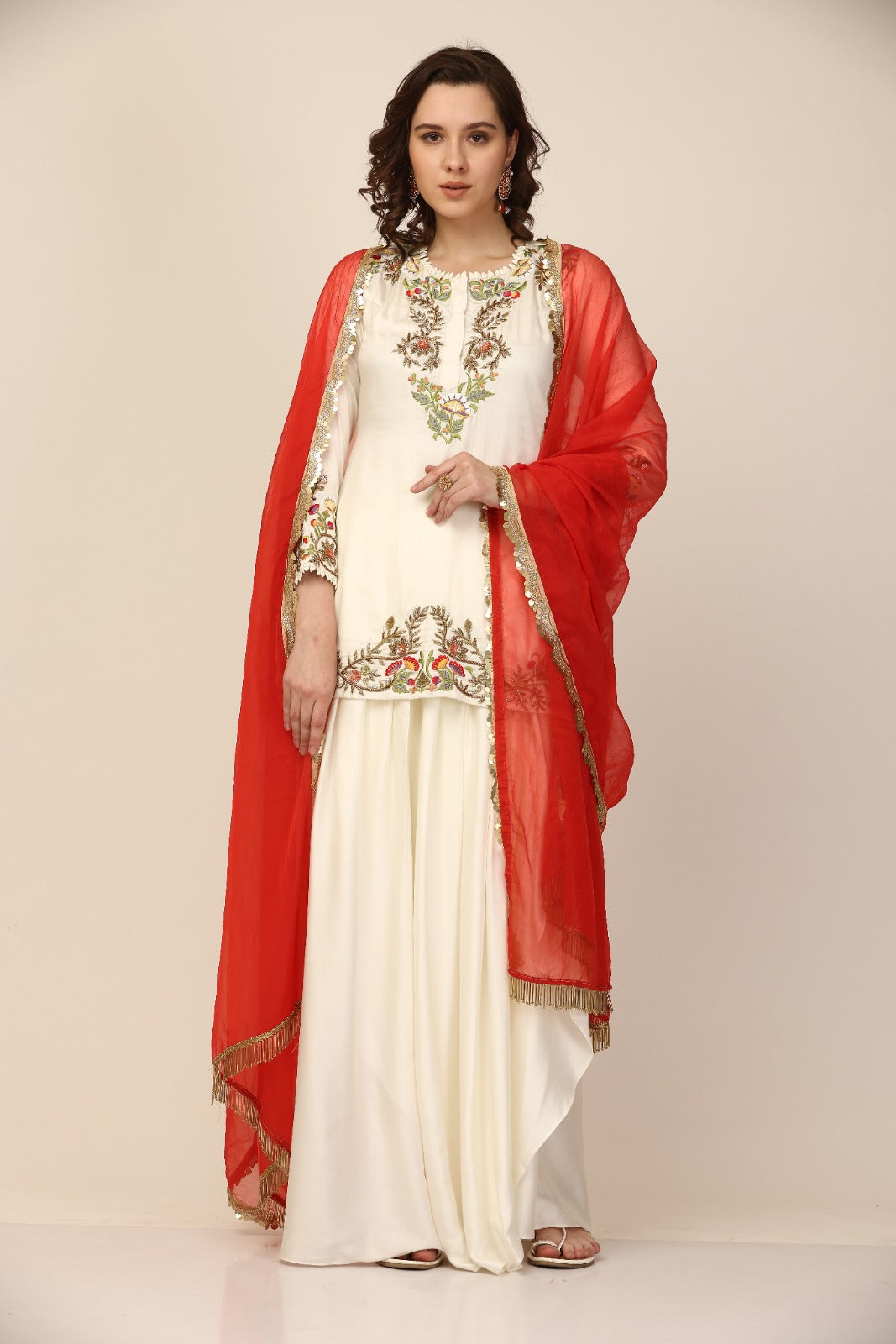 Off White embroidered Kurta Dhoti Set