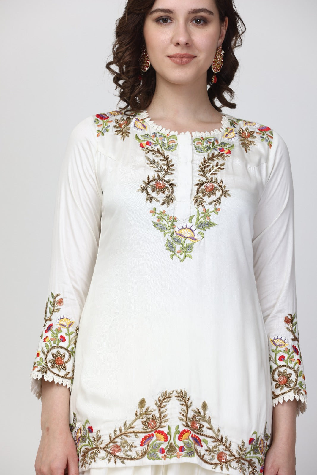 Off White embroidered Kurta Dhoti Set