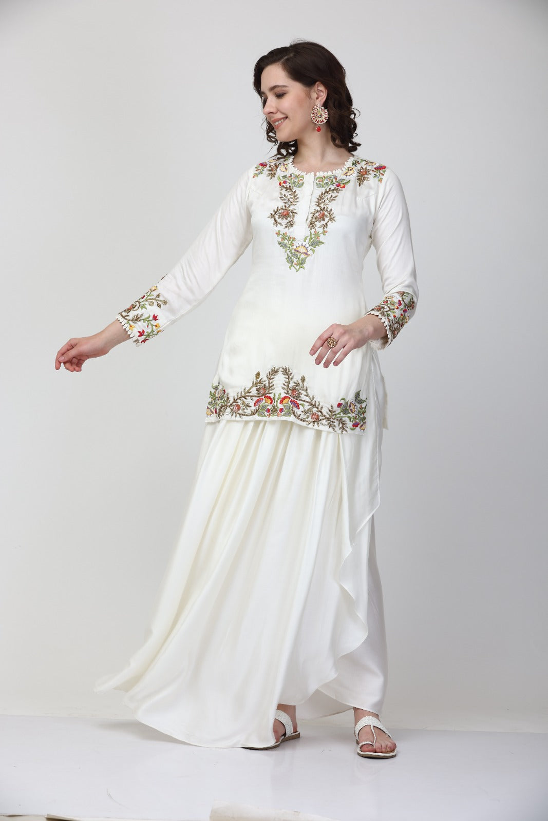 Off White embroidered Kurta Dhoti Set