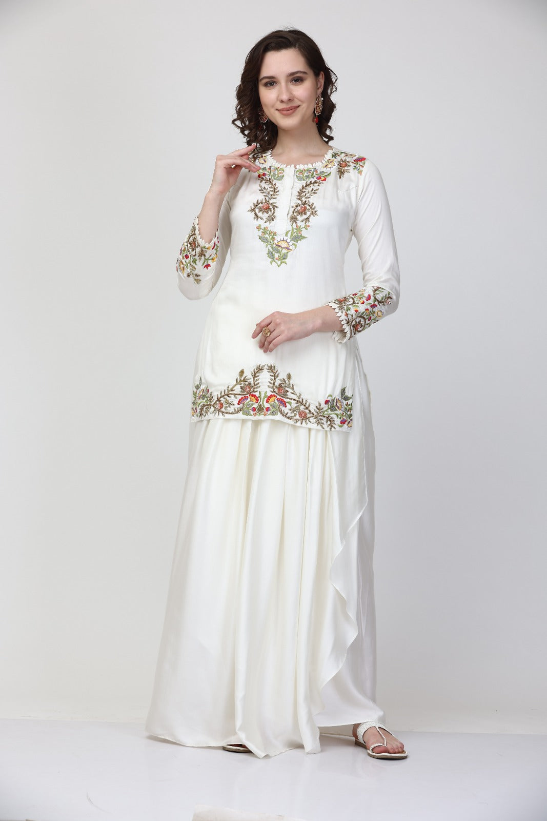 Off White embroidered Kurta Dhoti Set