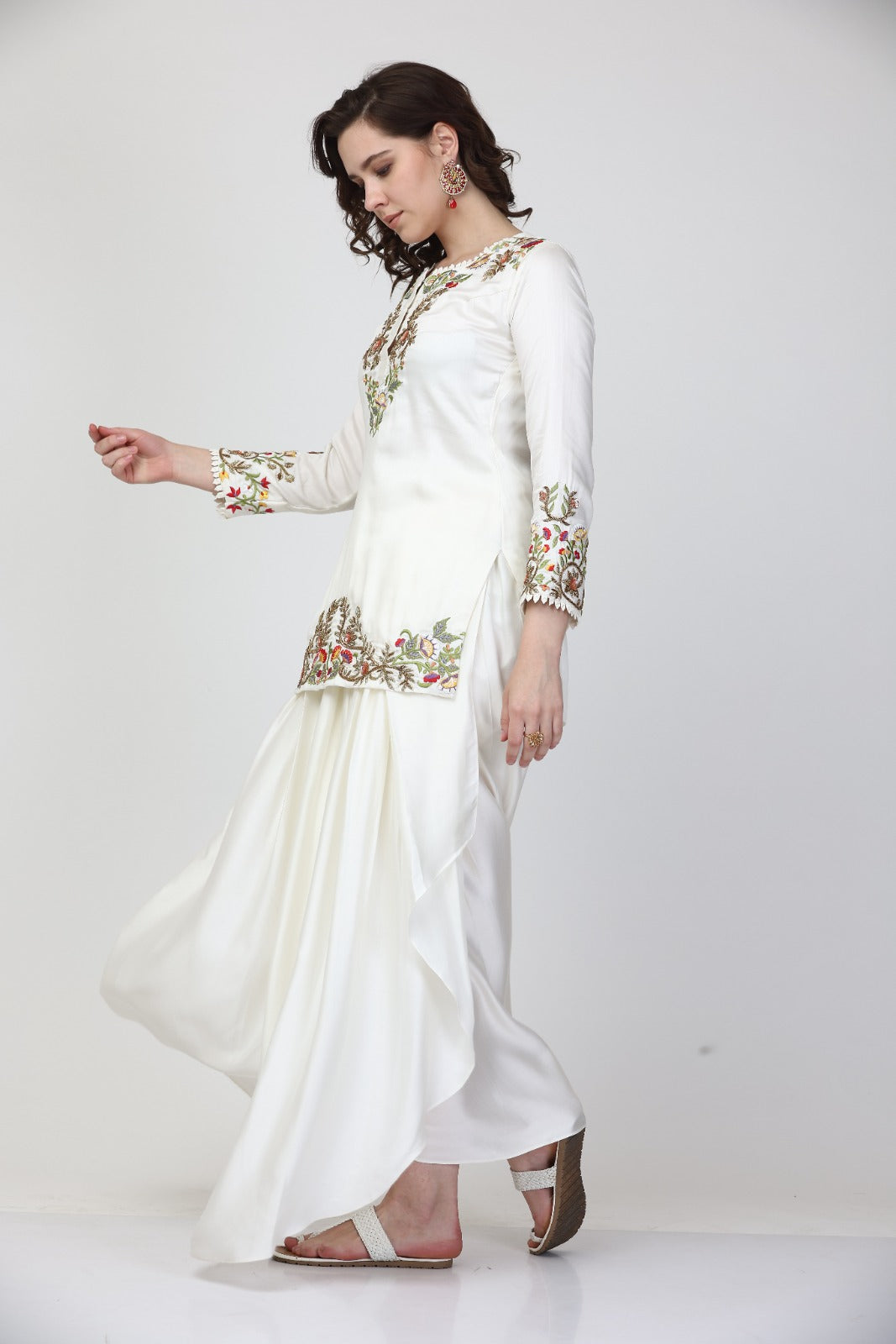 Off White embroidered Kurta Dhoti Set