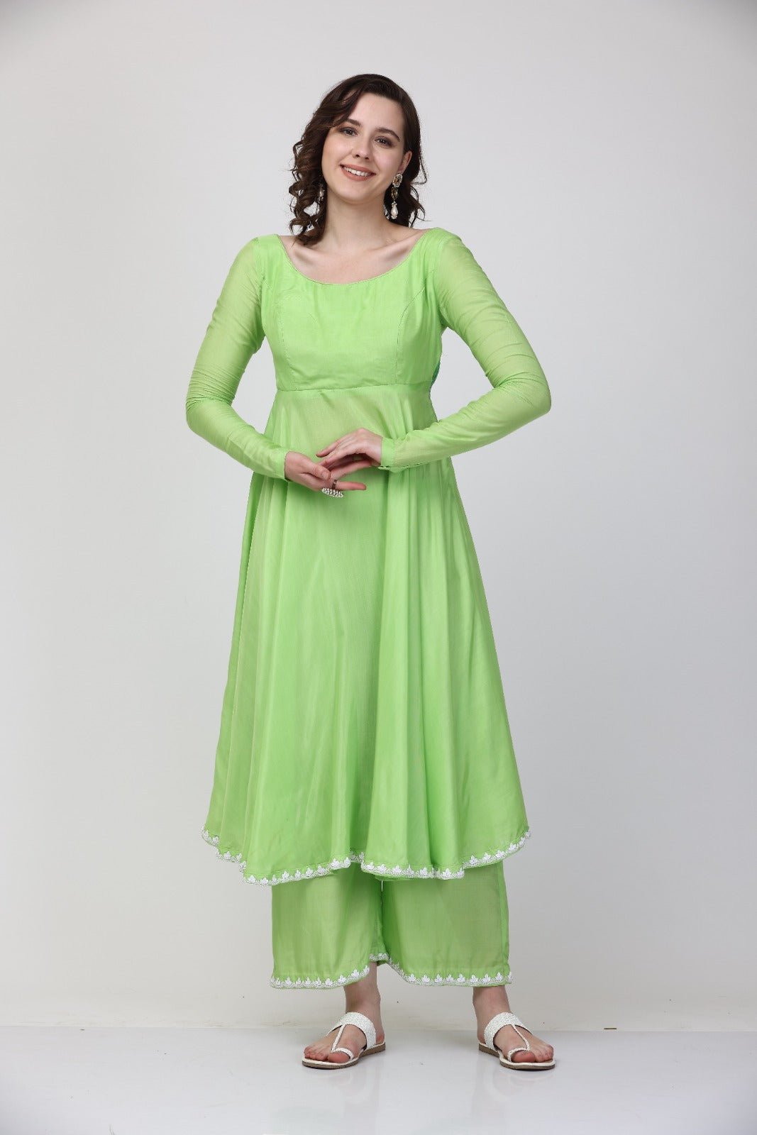 Green Muslin Anarkali suit set