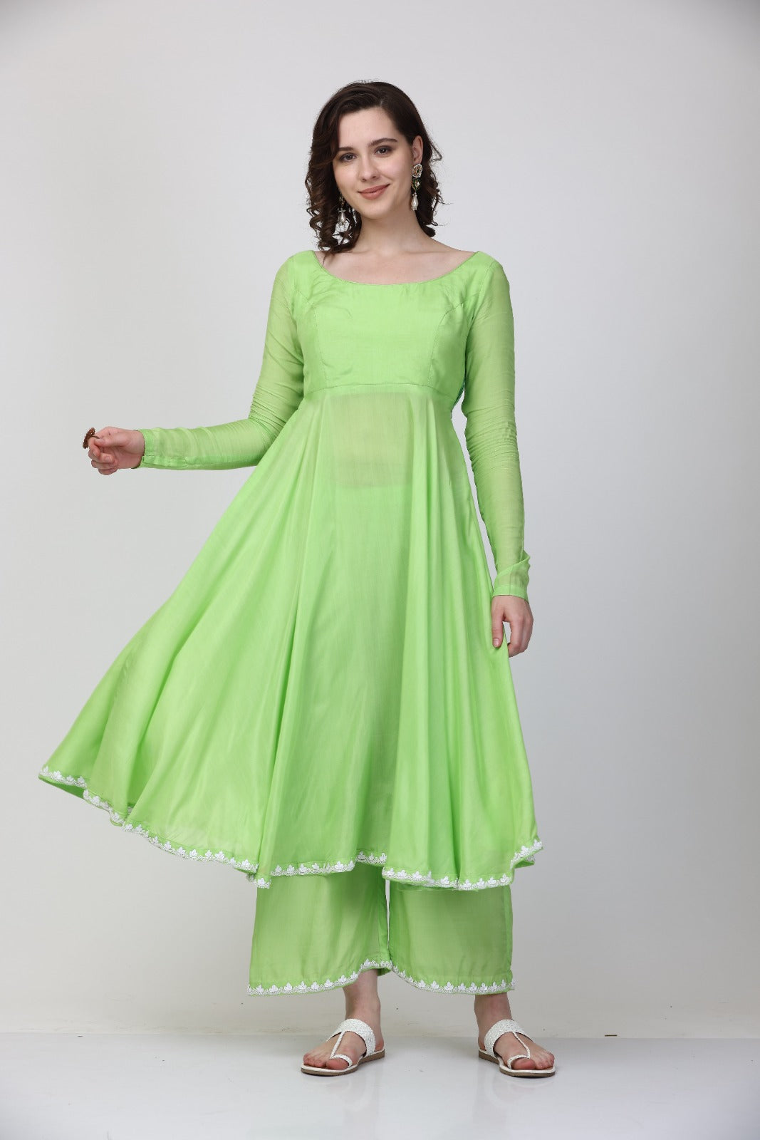 Green Muslin Anarkali suit set