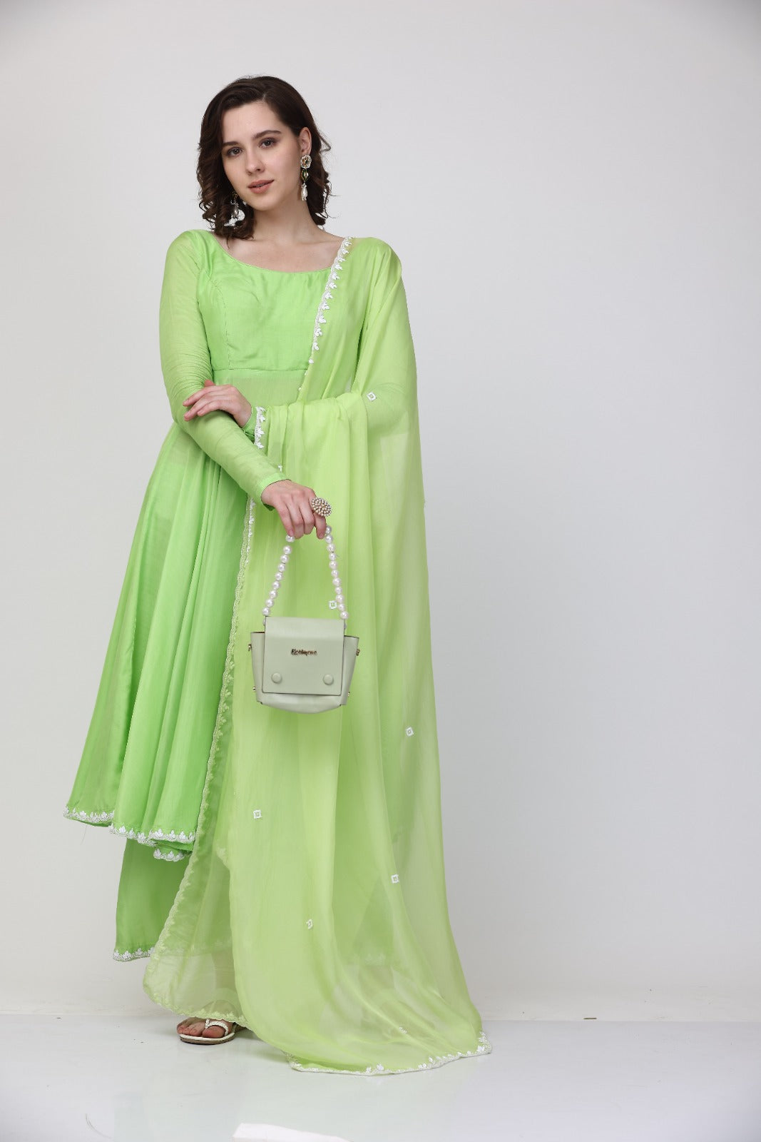 Green Muslin Anarkali suit set