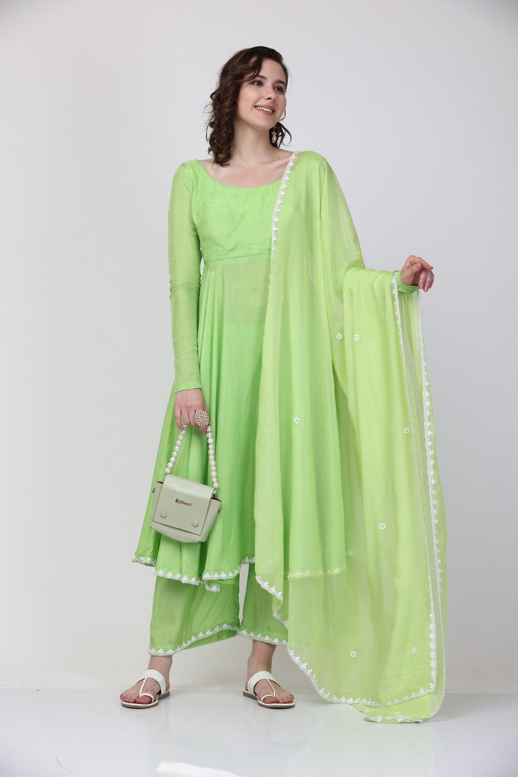 Green Muslin Anarkali suit set