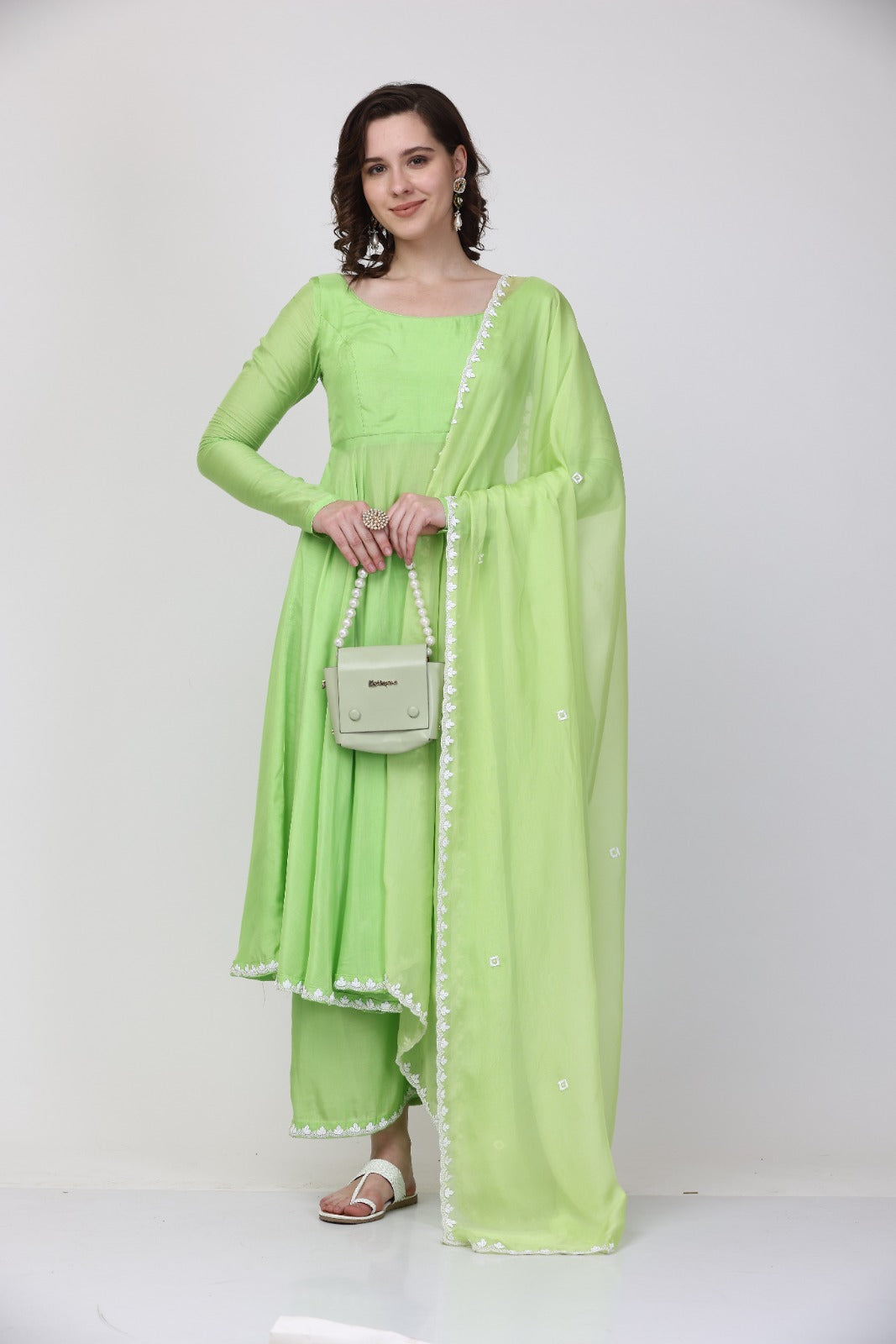 Green Muslin Anarkali suit set