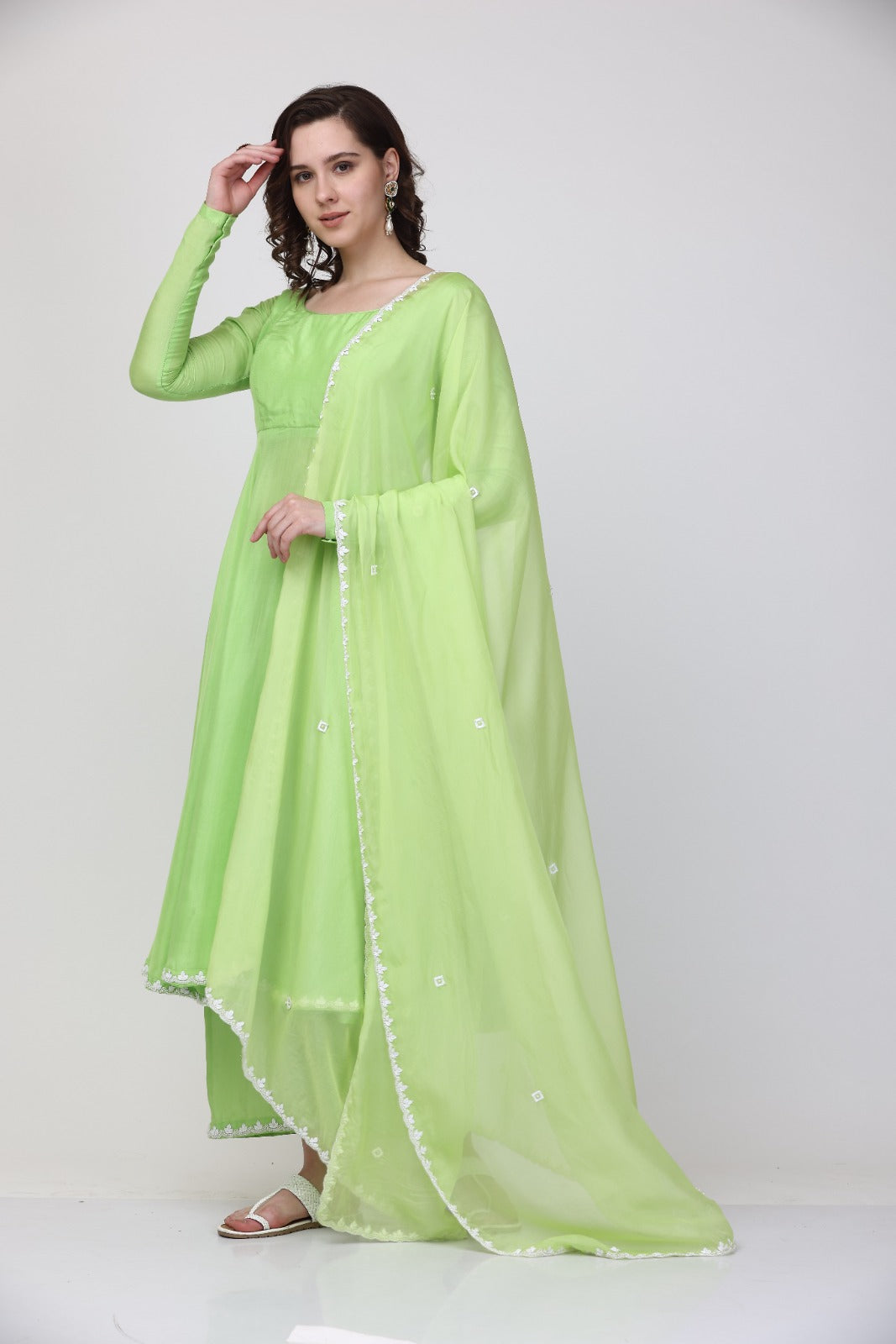 Green Muslin Anarkali suit set