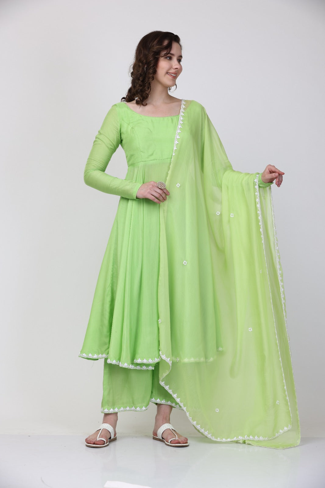 Green Muslin Anarkali suit set