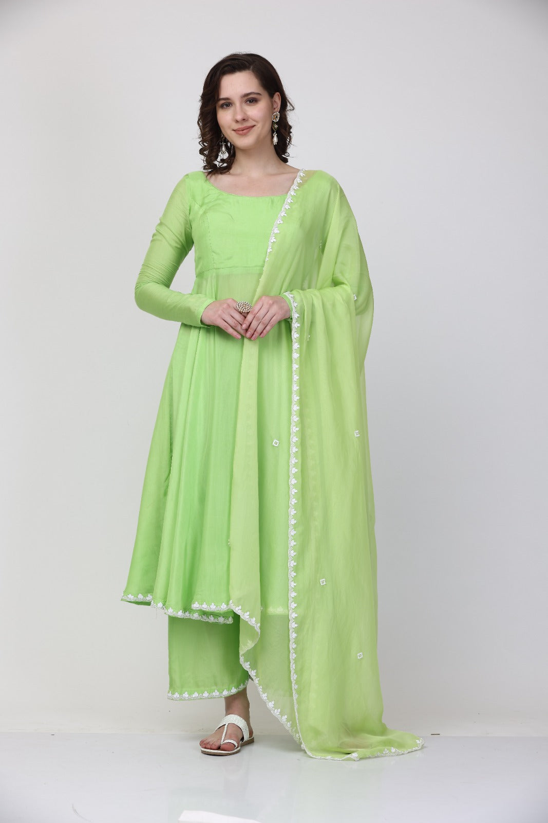 Green Muslin Anarkali suit set