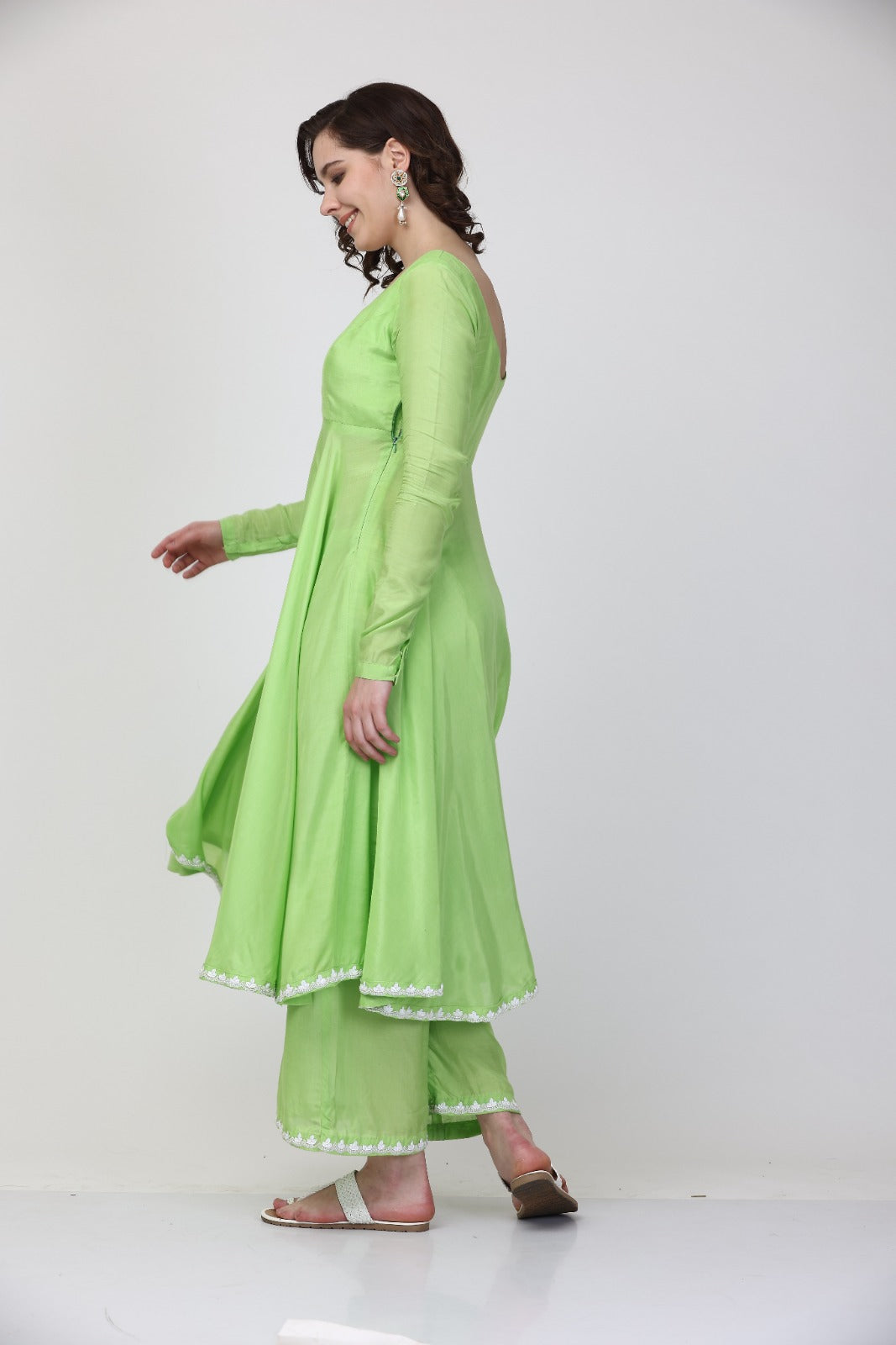 Green Muslin Anarkali suit set