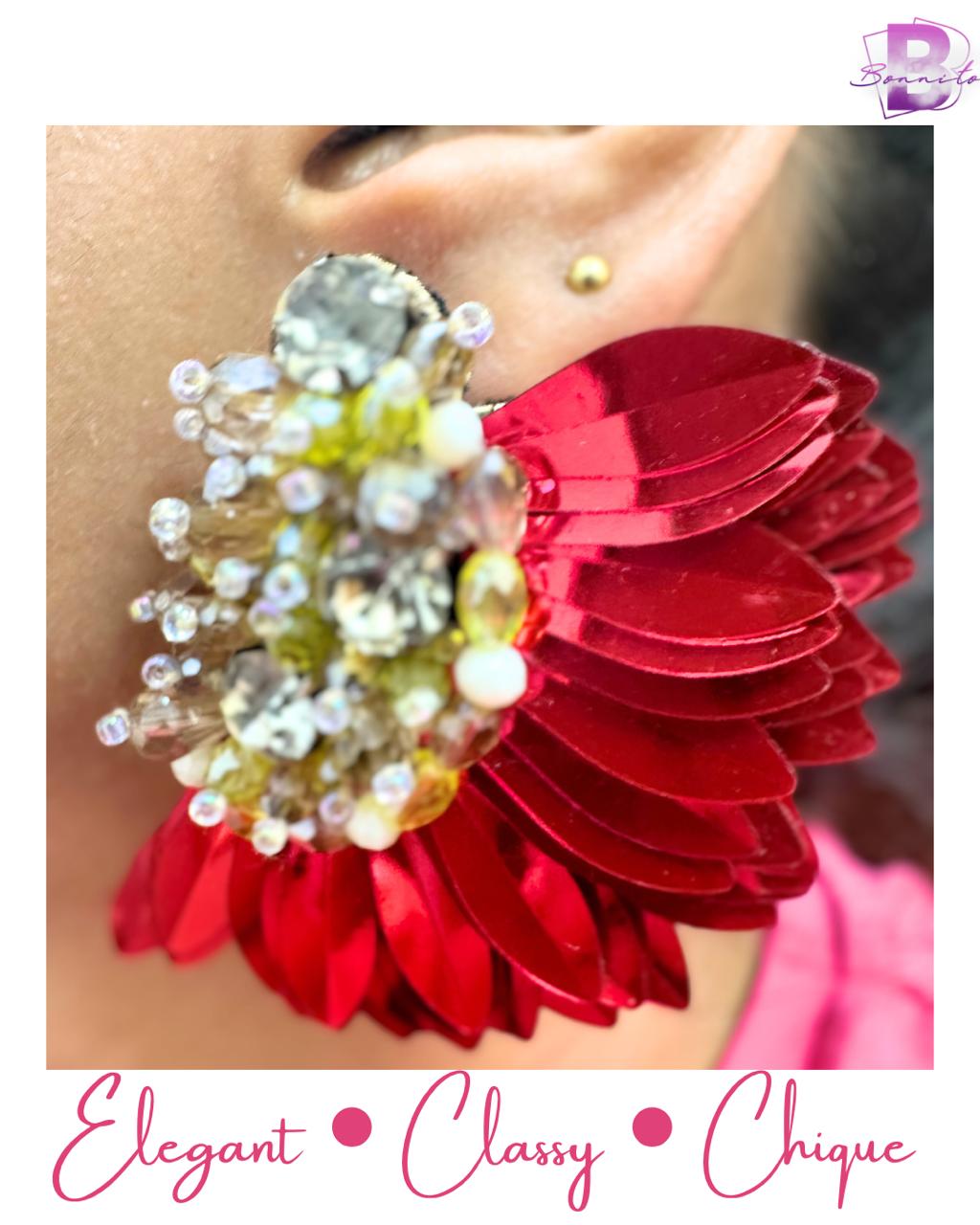 Red Leaf Jewel Falling  Studs