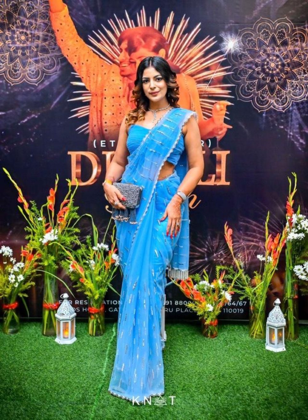 Powder Blue Sheer Saree with  Embellishments