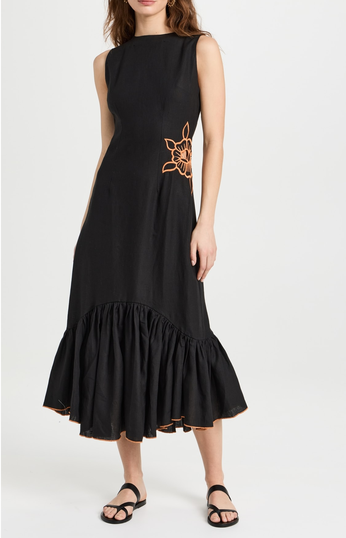 Linen Waist embroidered summer dress