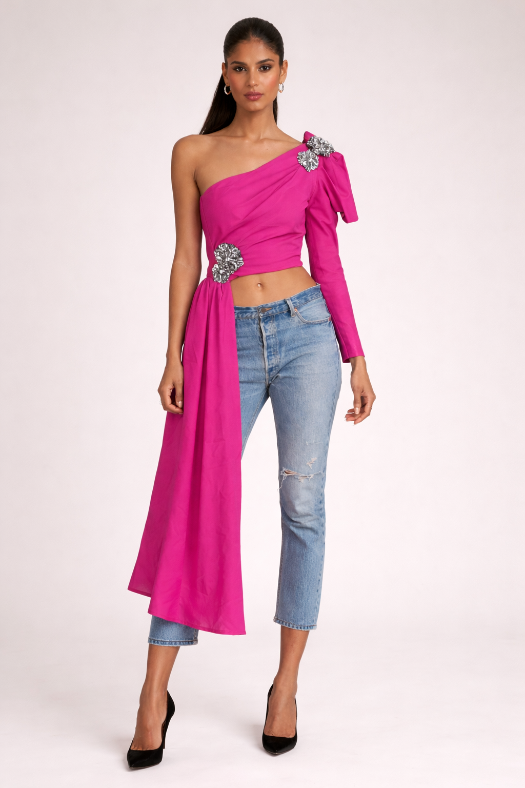fuchsia one-shoulder top