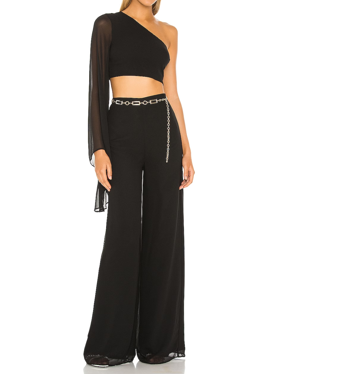 Solid Color Black one shoulder Top and Pants