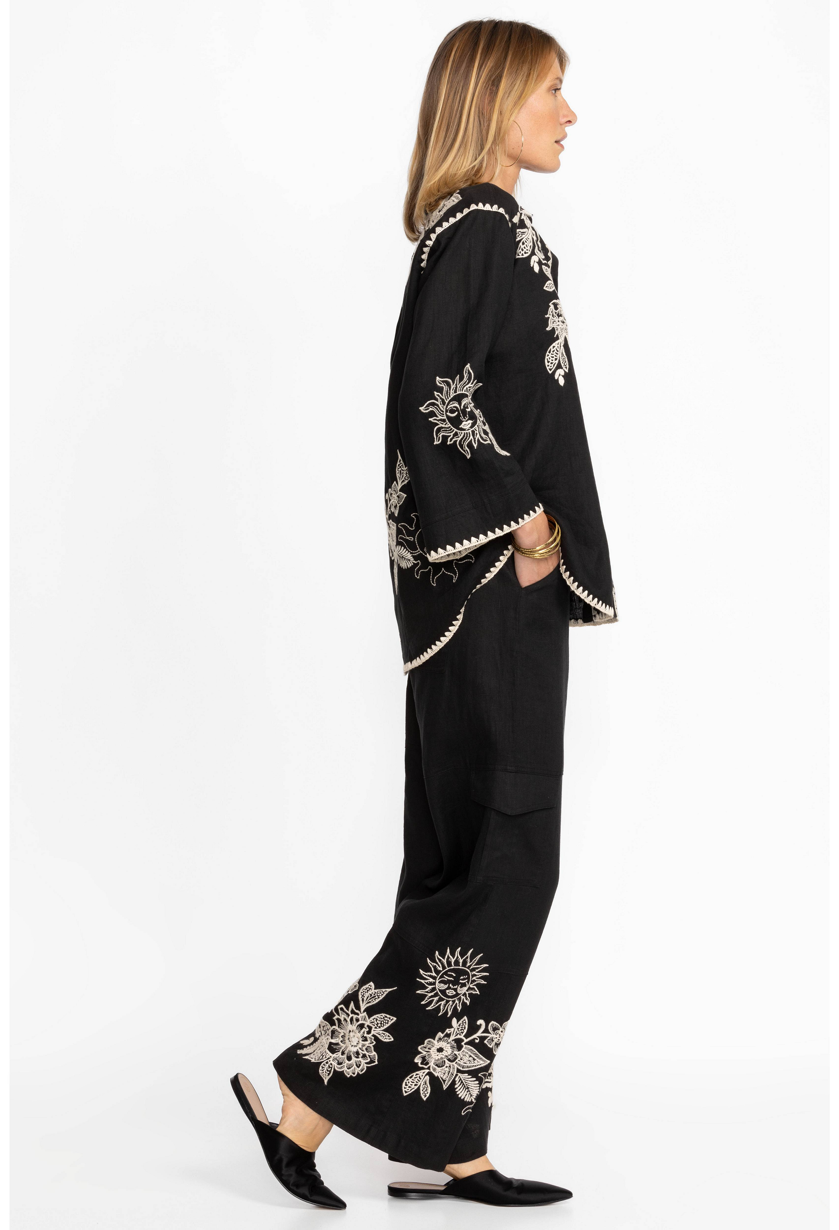 Linen Cotton Black Embroidered Co-Ord Set