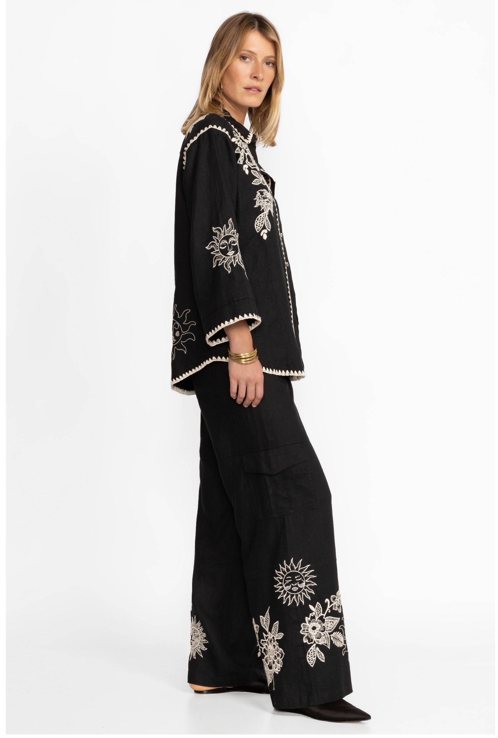 Linen Cotton Black Embroidered Co-Ord Set