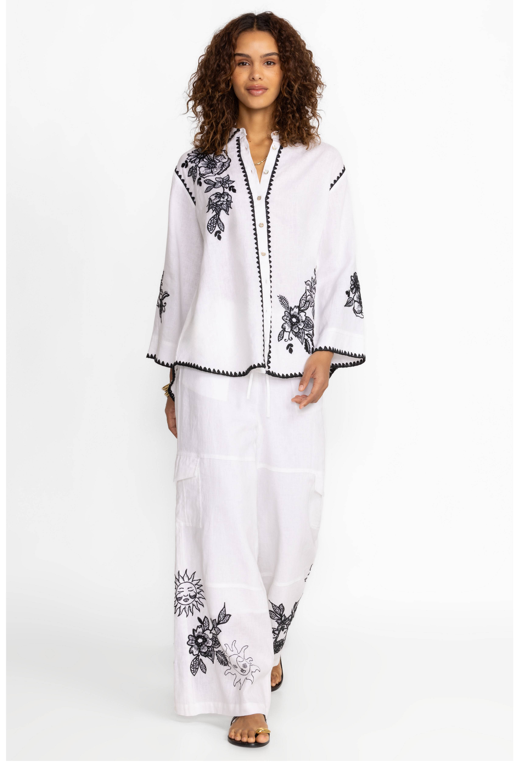 white Linen Cotton Thread Embroidered Co-Ord Set