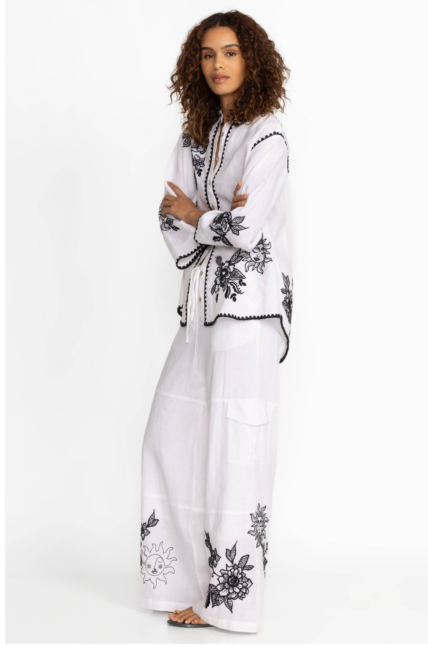 white Linen Cotton Thread Embroidered Co-Ord Set