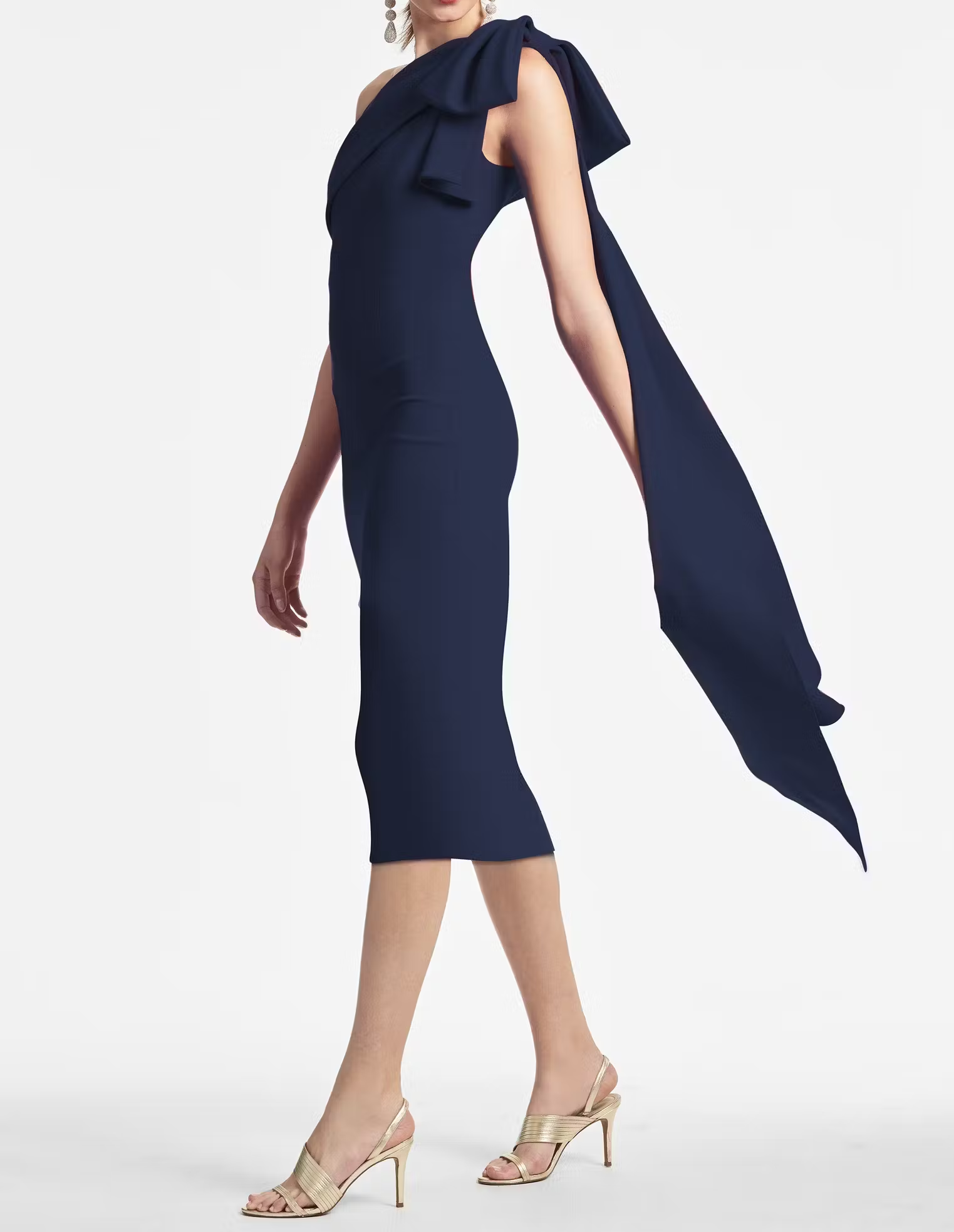 Blue Back Drape Midi Bodycon dress