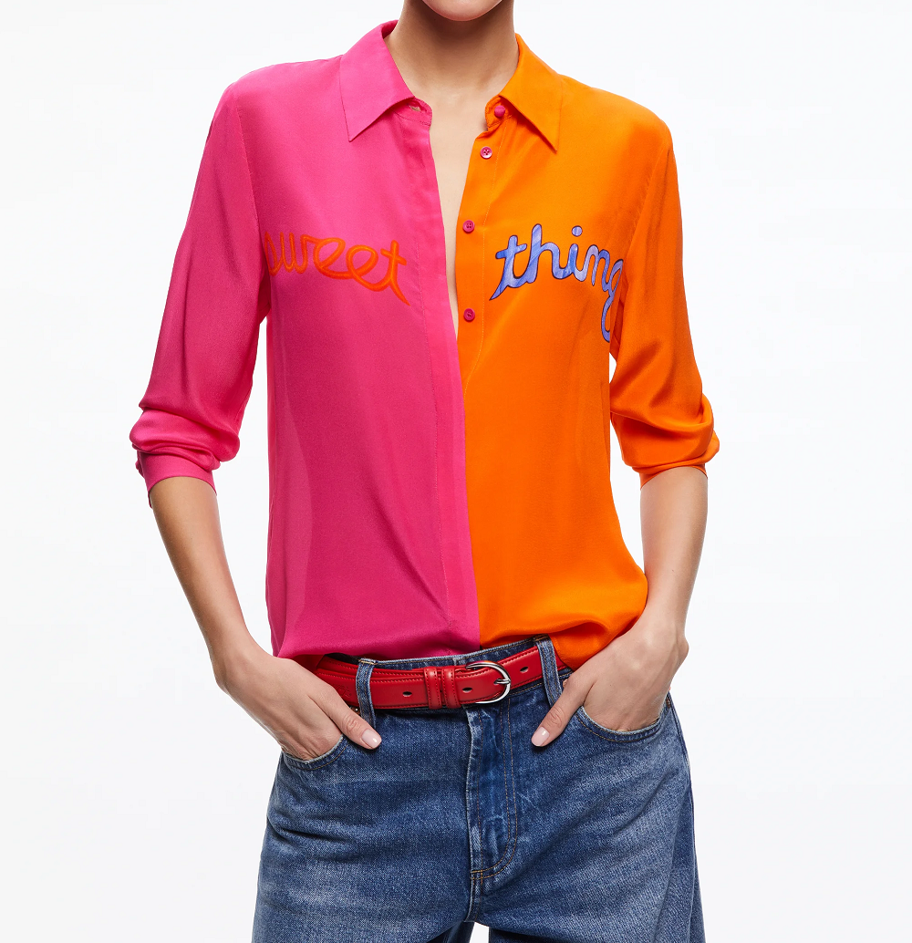 Sequined letter work Two Tone Shirt